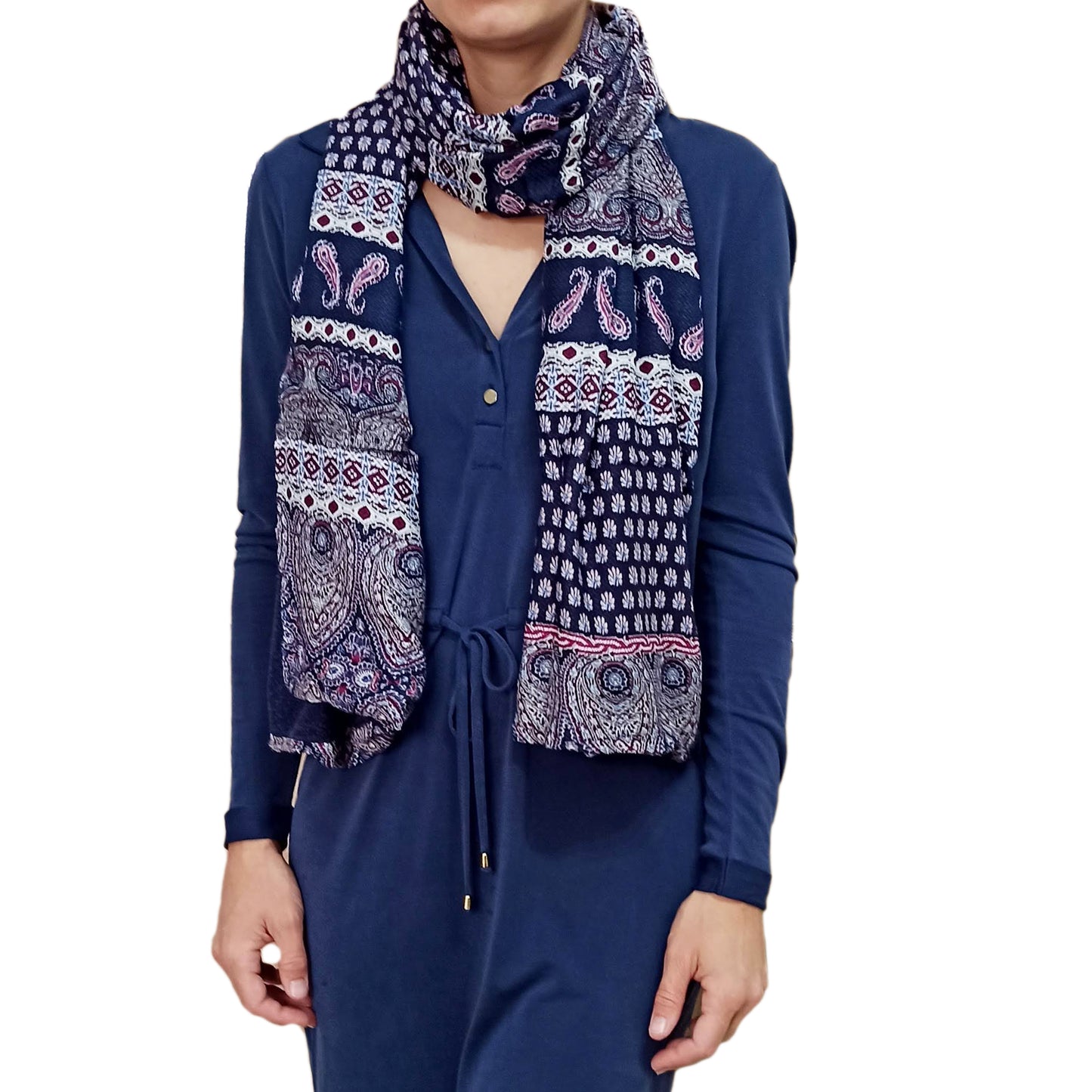 Bufanda Larga Rectangular Suave y Reversible · Estampado Azul