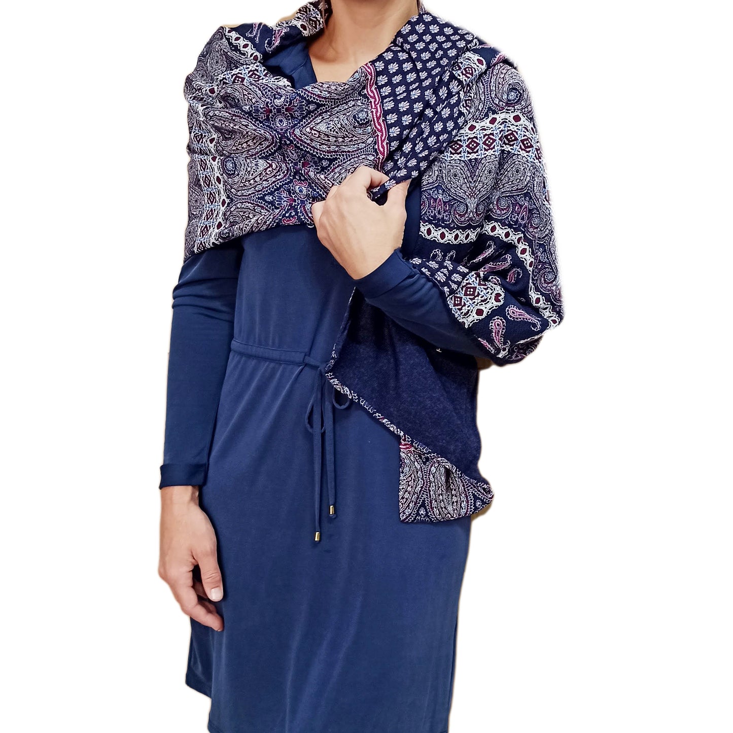 Bufanda Larga Rectangular Suave y Reversible · Estampado Azul