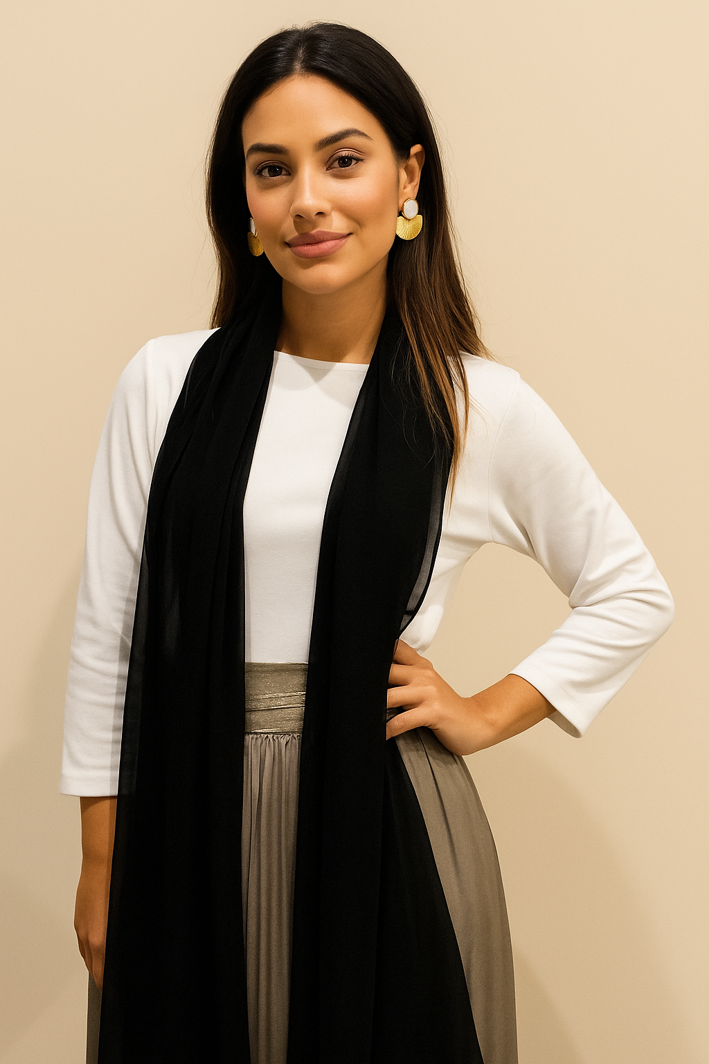 Chal Grande de Chifón – Ligero, Elegante y Hecho en España · Negro (50x200cm)