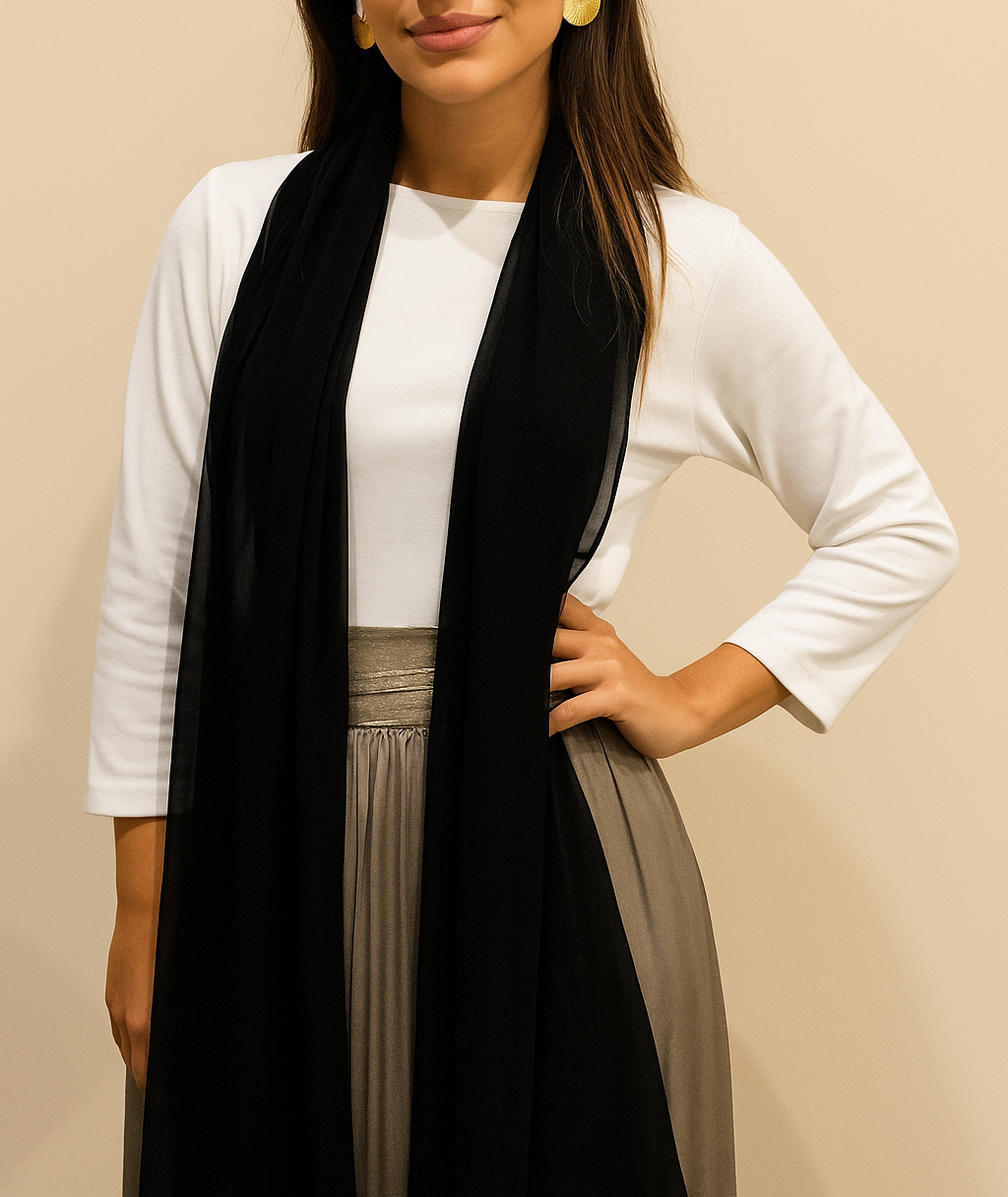 Chal Grande de Chifón – Ligero, Elegante y Hecho en España · Negro (50x200cm)