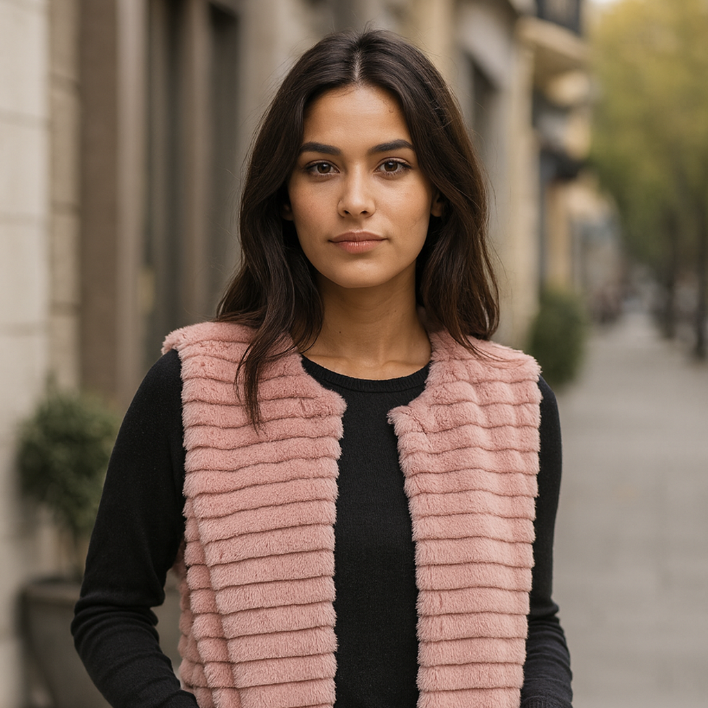 Chaleco de Pelo Sintético de Mujer – Elegante, Suave y de Tendencia · Pelo Sintético Rosa (talla única)