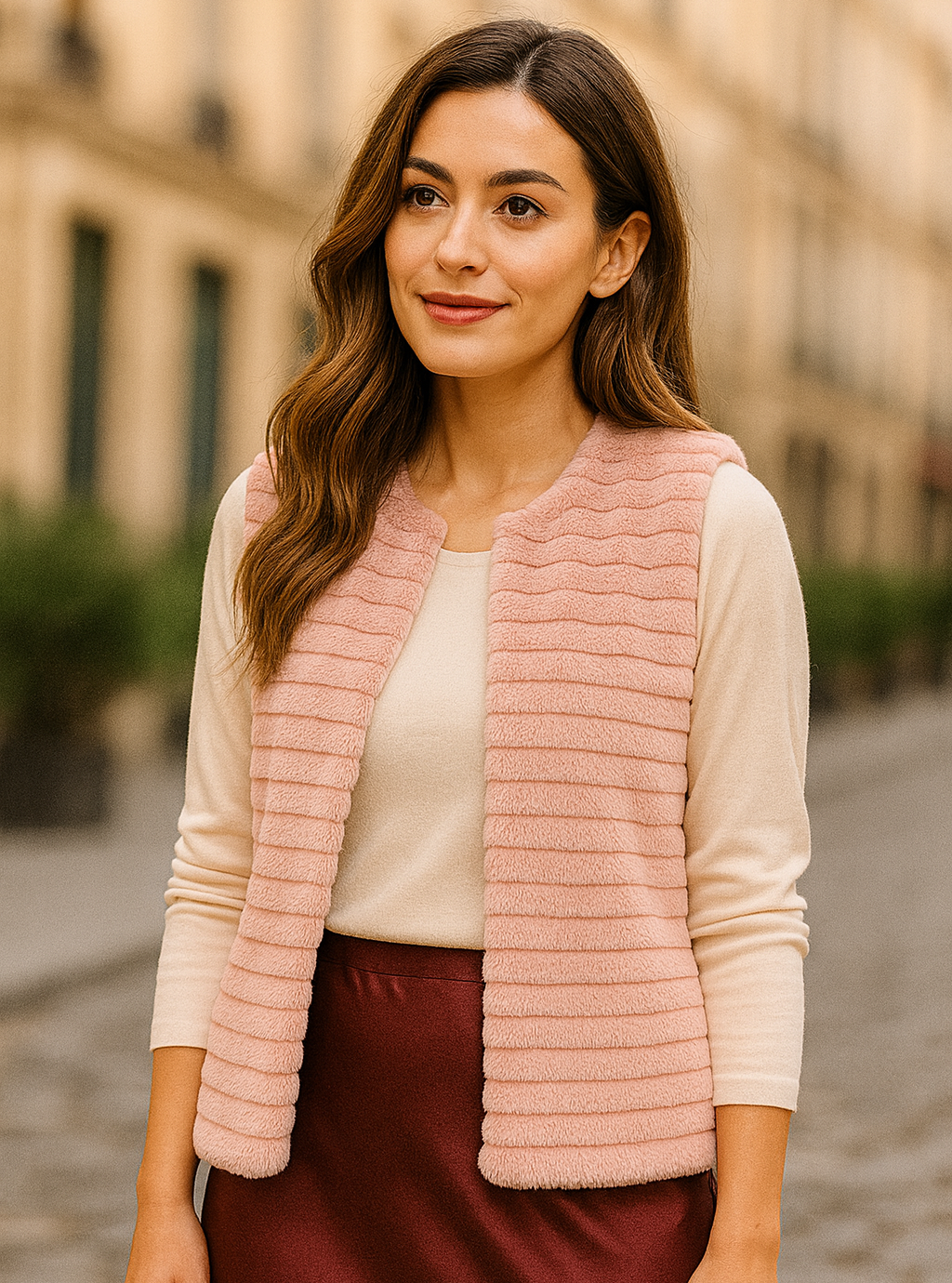 Chaleco de Pelo Sintético de Mujer – Elegante, Suave y de Tendencia · Pelo Sintético Rosa (talla única)