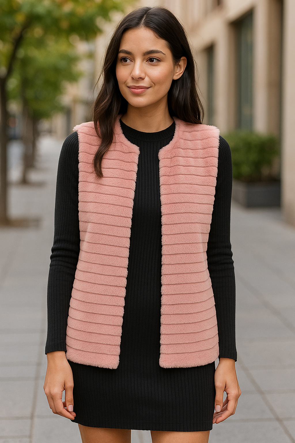 Chaleco de Pelo Sintético de Mujer – Elegante, Suave y de Tendencia · Pelo Sintético Rosa (talla única)