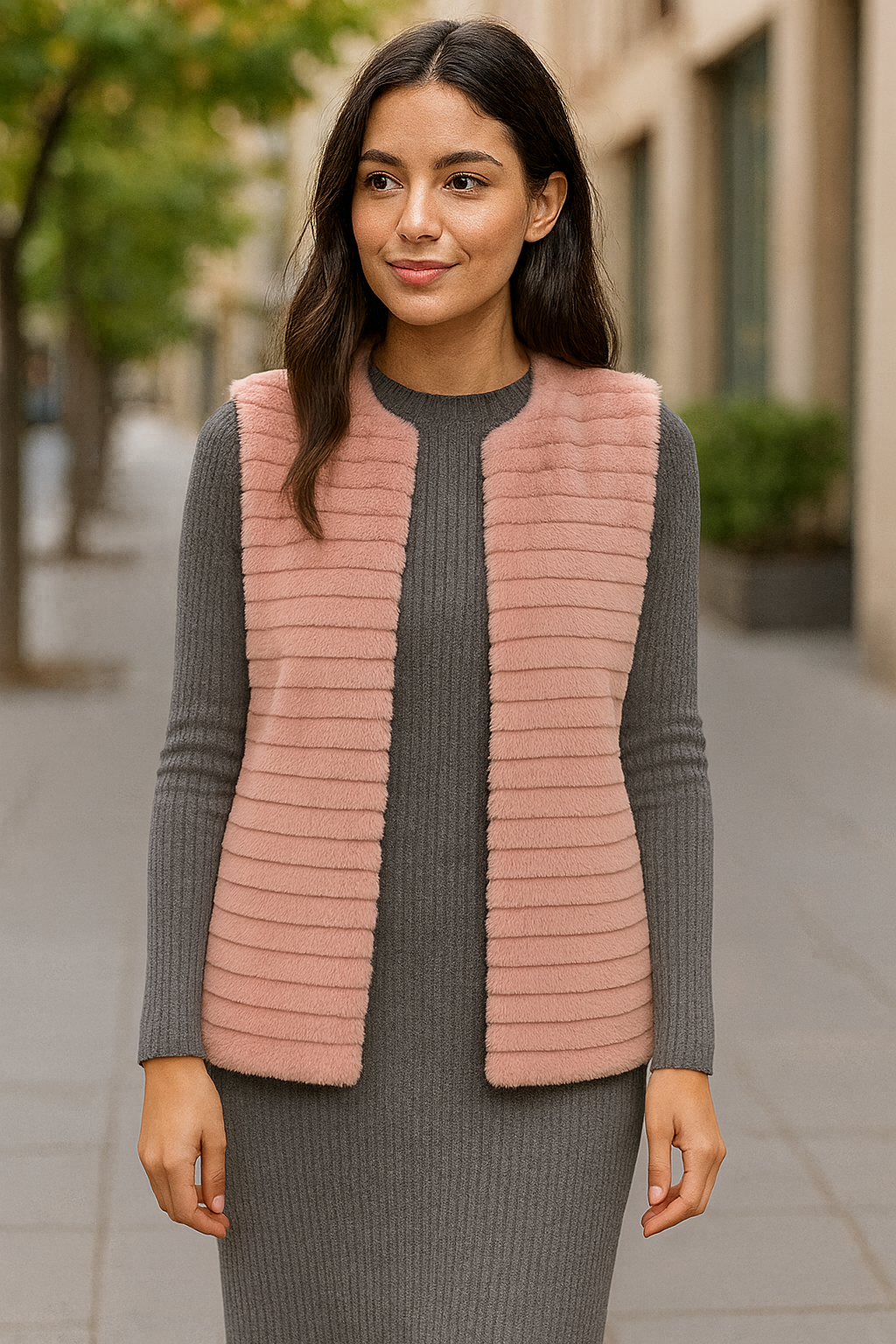 Chaleco de Pelo Sintético de Mujer – Elegante, Suave y de Tendencia · Pelo Sintético Rosa (talla única)