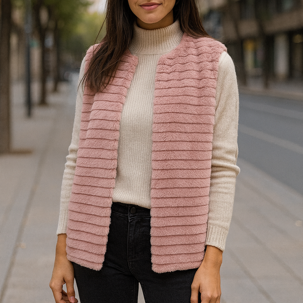 Chaleco de Pelo Sintético de Mujer – Elegante, Suave y de Tendencia · Pelo Sintético Rosa (talla única)