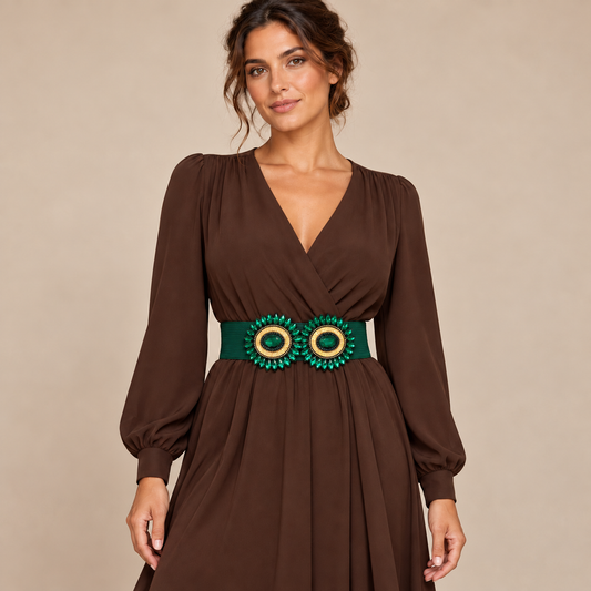 Ceinture élastique ornée de cristaux · Émeraude