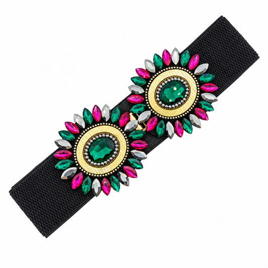 Elastischer Gürtel mit Kristallen · Fuchsia-Smaragdgrün