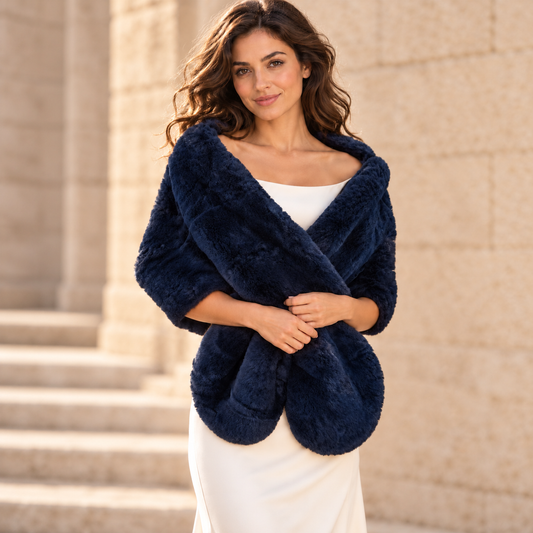 Estola de Pelo Sintético Grande · Azul Noche 170x42cm (Talla S/M/L)