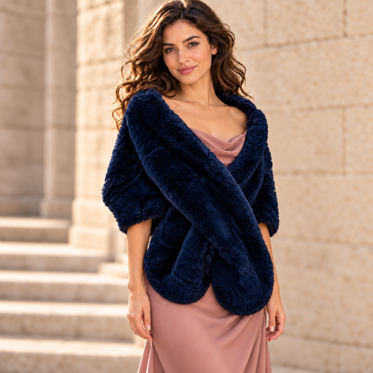 Estola de Pelo Sintético Grande · Azul Noche 170x42cm (Talla S/M/L)