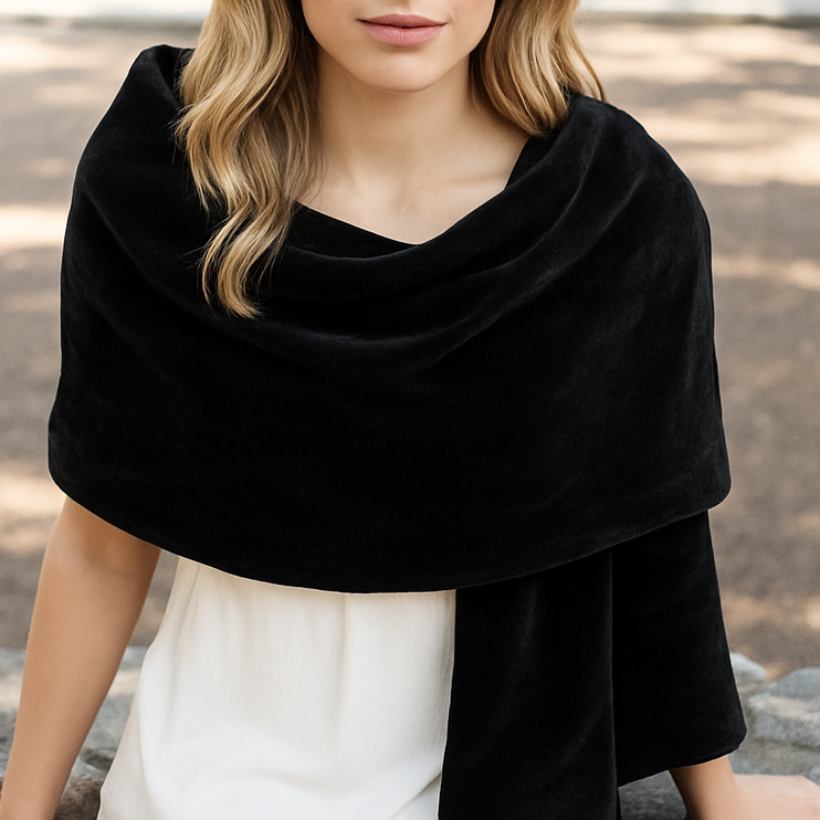 Estola de Terciopelo para Mujer – Elegancia Artesanal Hecha en Sevilla · Estola Grande Negro(50x170cm)