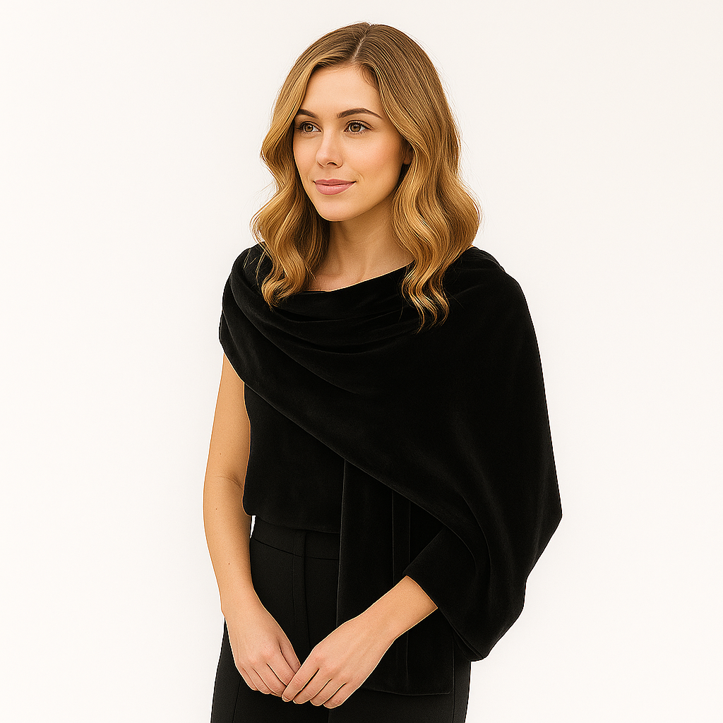 Estola de Terciopelo para Mujer – Elegancia Artesanal Hecha en Sevilla · Estola Grande Negro(50x170cm)