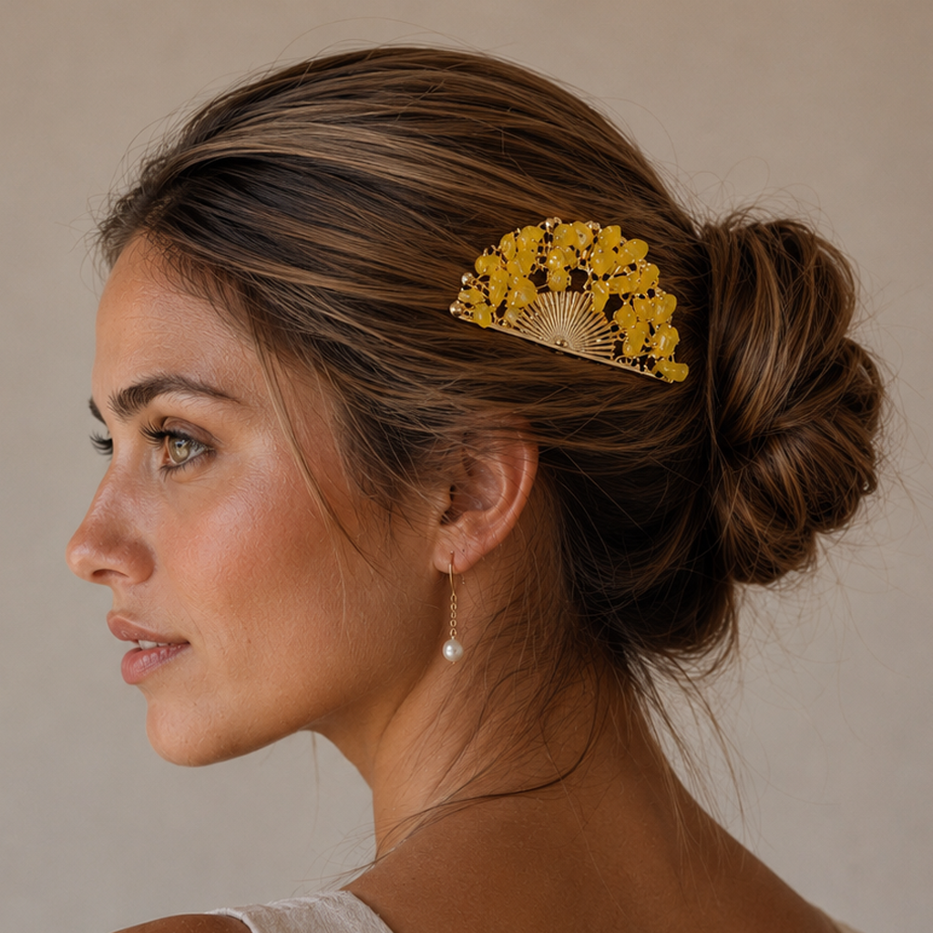 Mittlerer goldener Flamenco-Haarkamm · Goldglitzerfächer Größe M