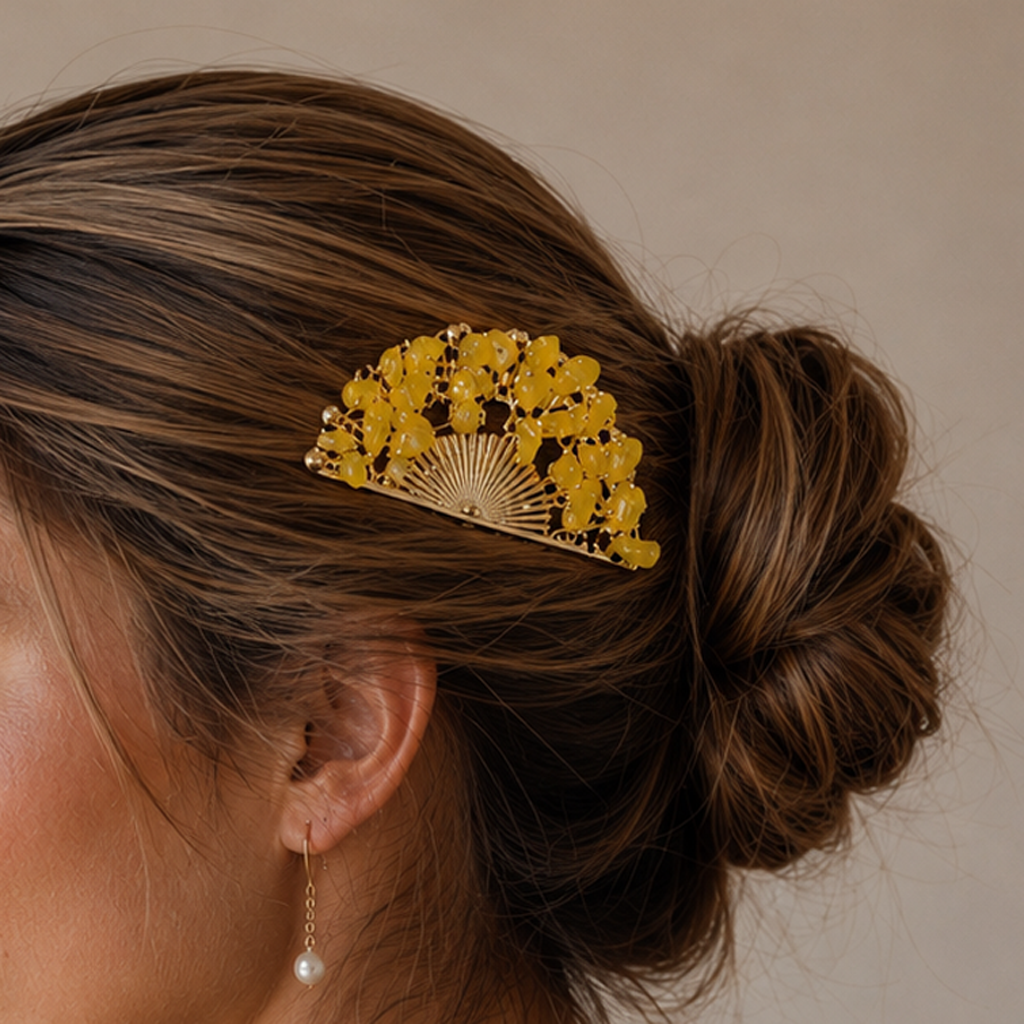 Mittlerer goldener Flamenco-Haarkamm · Goldglitzerfächer Größe M