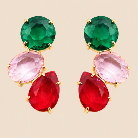 Pendientes Largos con Cristales de Colores · Verde Rosa Rojo