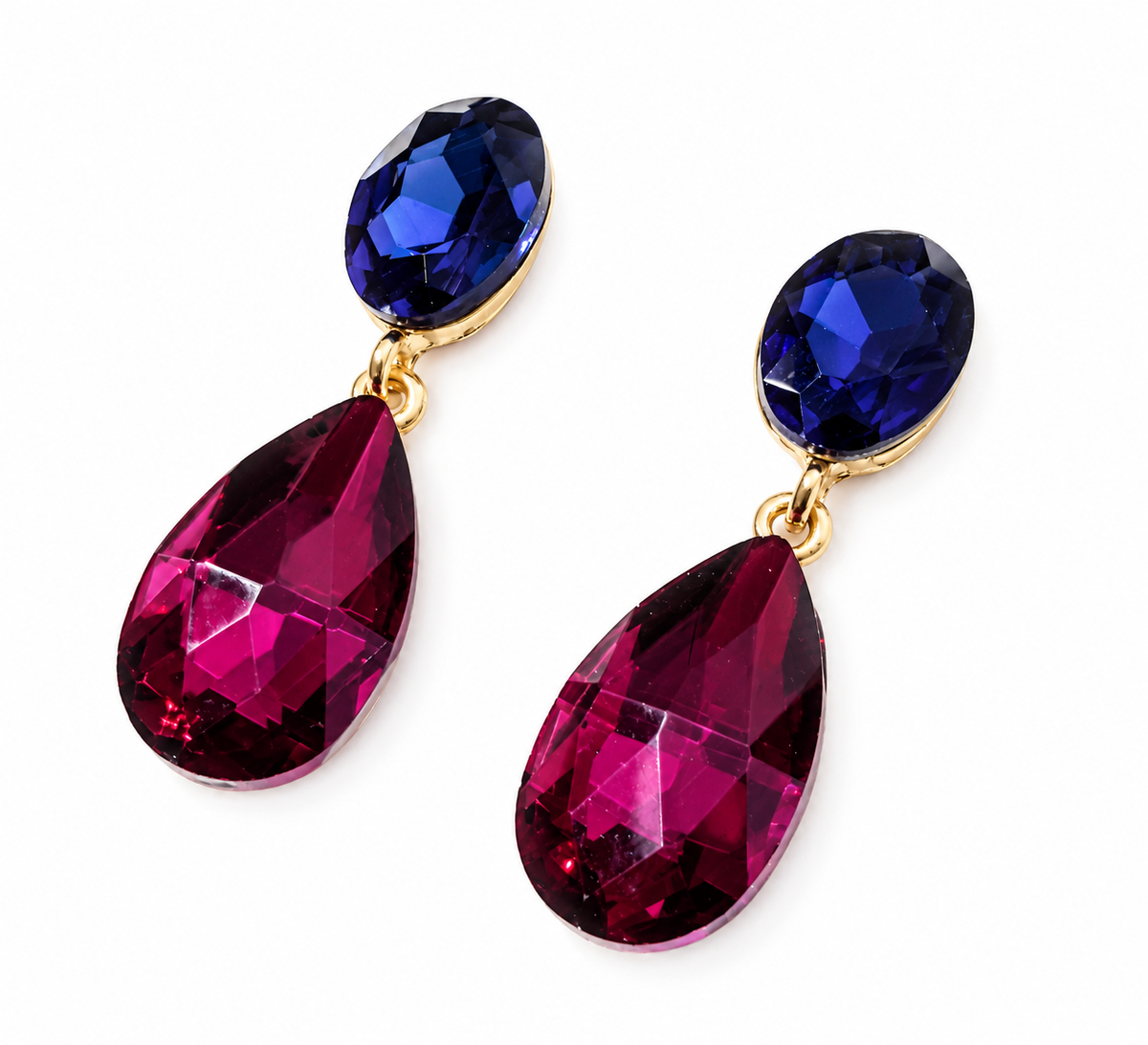 Pendientes Cristales Brillantes Lágrima · Azul Fucsia
