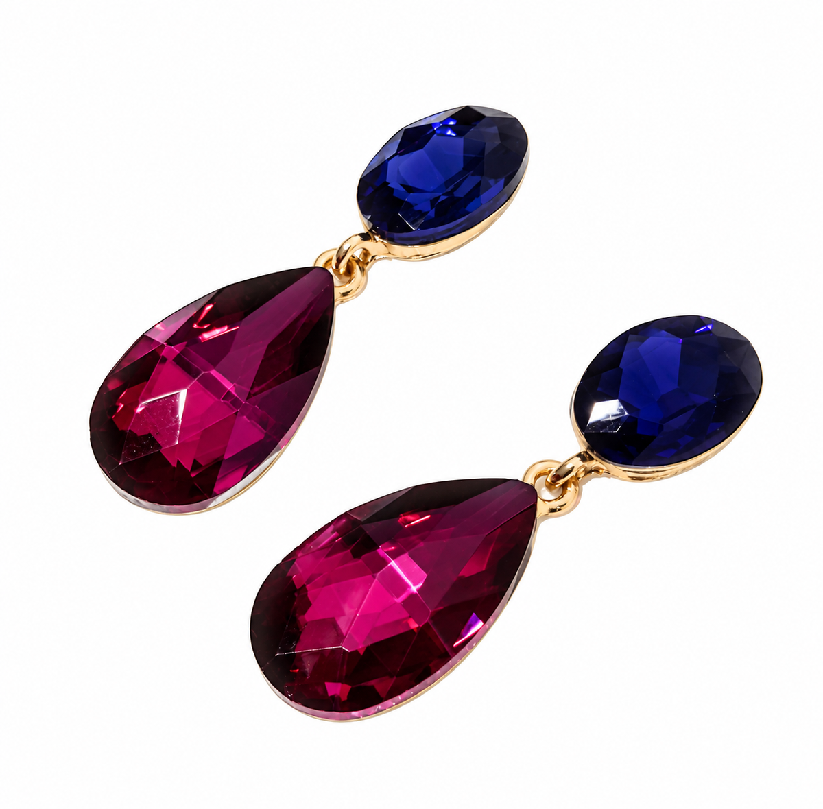 Pendientes Cristales Brillantes Lágrima · Azul Fucsia
