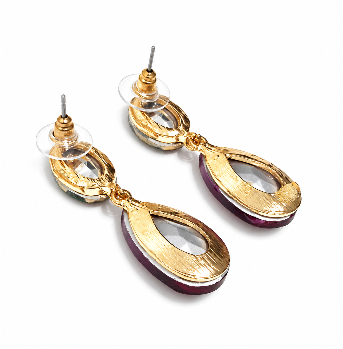 Pendientes Cristales Brillantes Lágrima · Azul Fucsia
