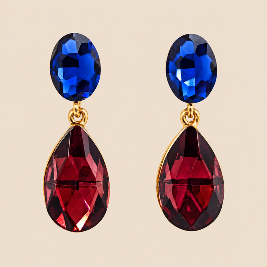 Pendientes Cristales Brillantes Lágrima · Azul Granate