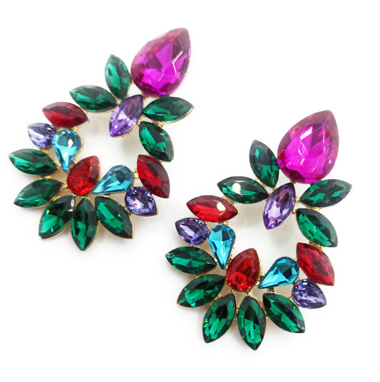 Pendientes de Cristales facetados grandes y brillantes · Multicolor Fucsia Verde Esmeralda