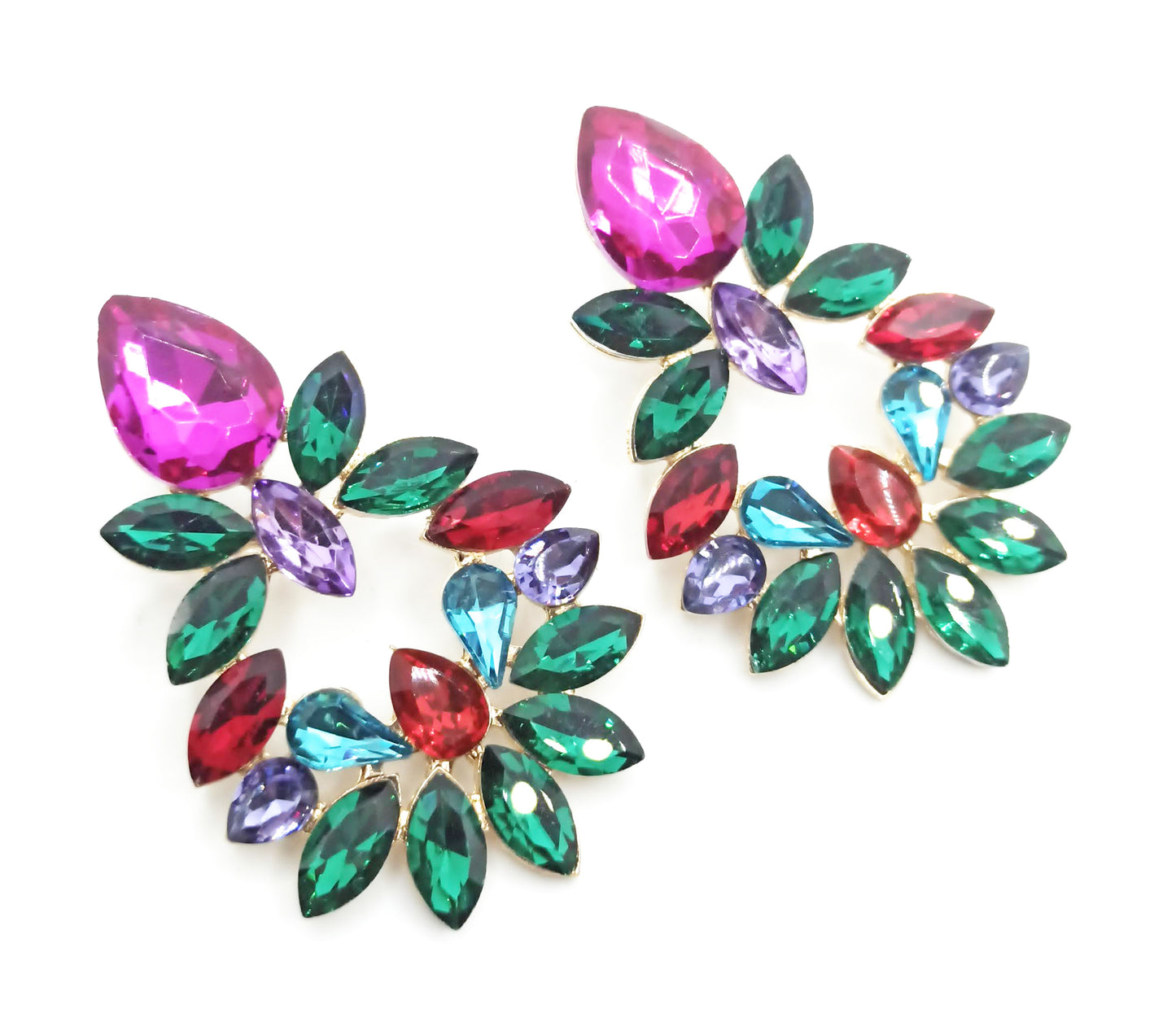 Pendientes de Cristales facetados grandes y brillantes · Multicolor Fucsia Verde Esmeralda