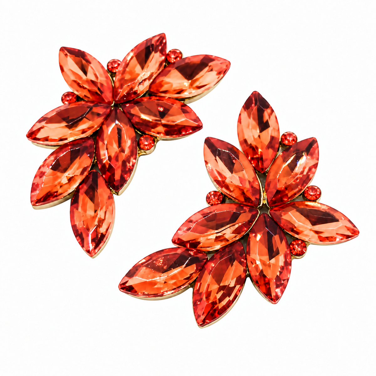 Boucles d'oreilles florales spectaculaires · Cristaux orange, or