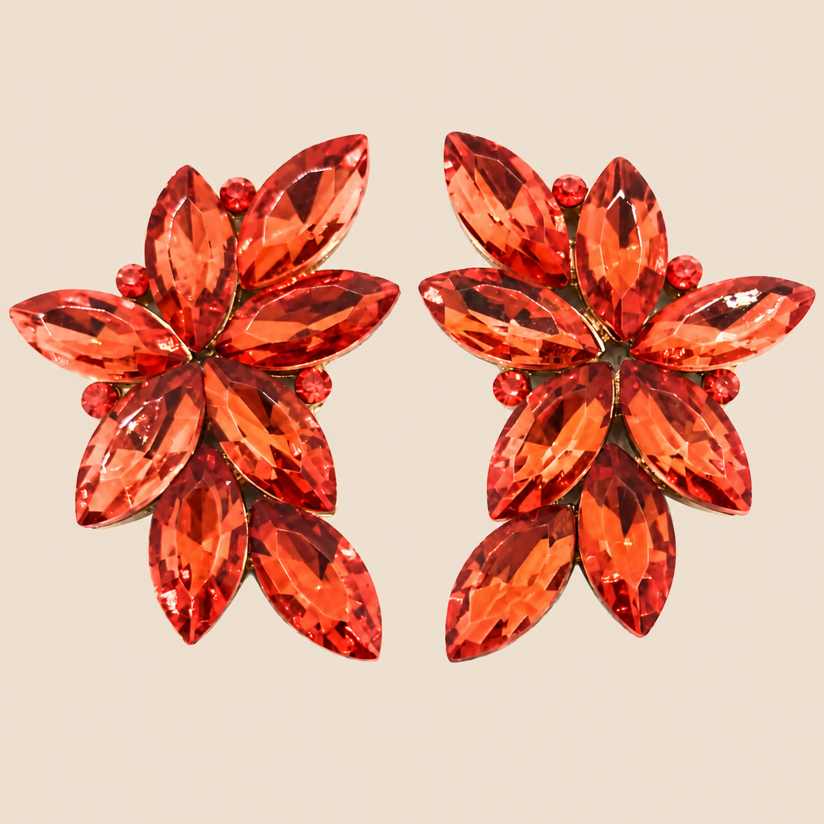 Boucles d'oreilles florales spectaculaires · Cristaux orange, or