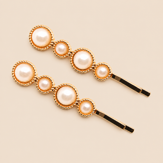 Pinzas doradas para el pelo con perlas · Pack de 2