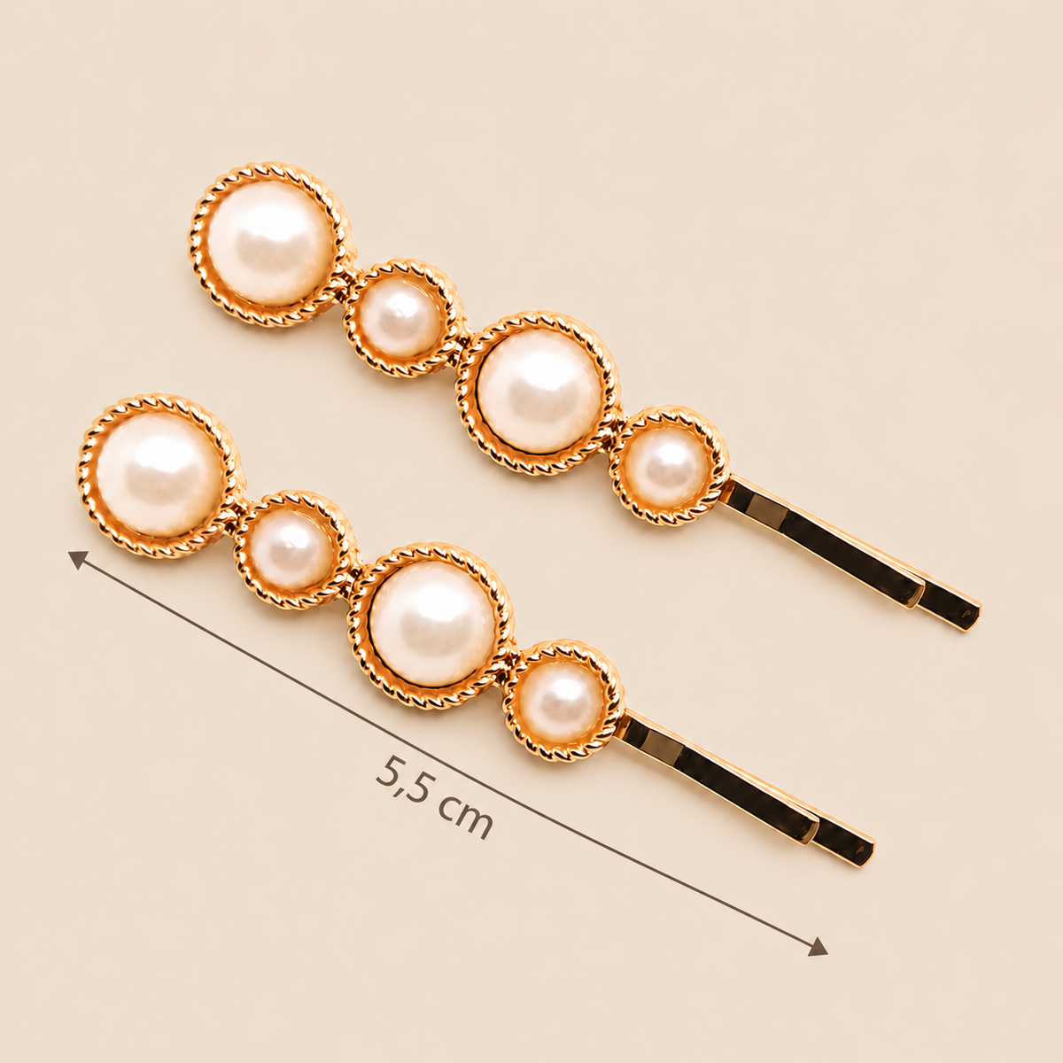 Pinzas doradas para el pelo con perlas · Pack de 2