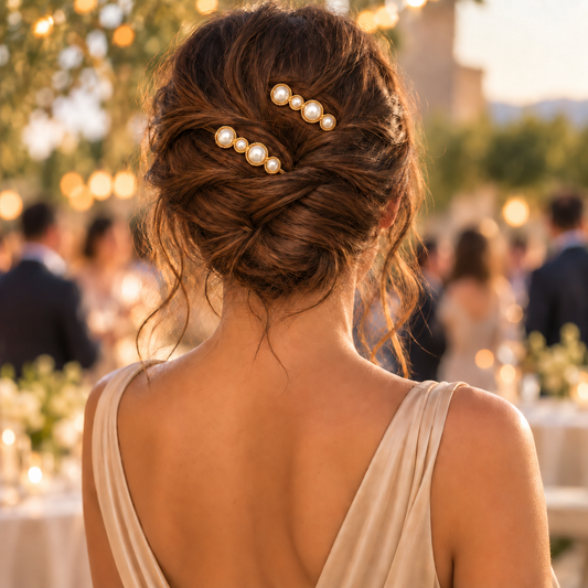 Pinzas doradas para el pelo con perlas · Pack de 2