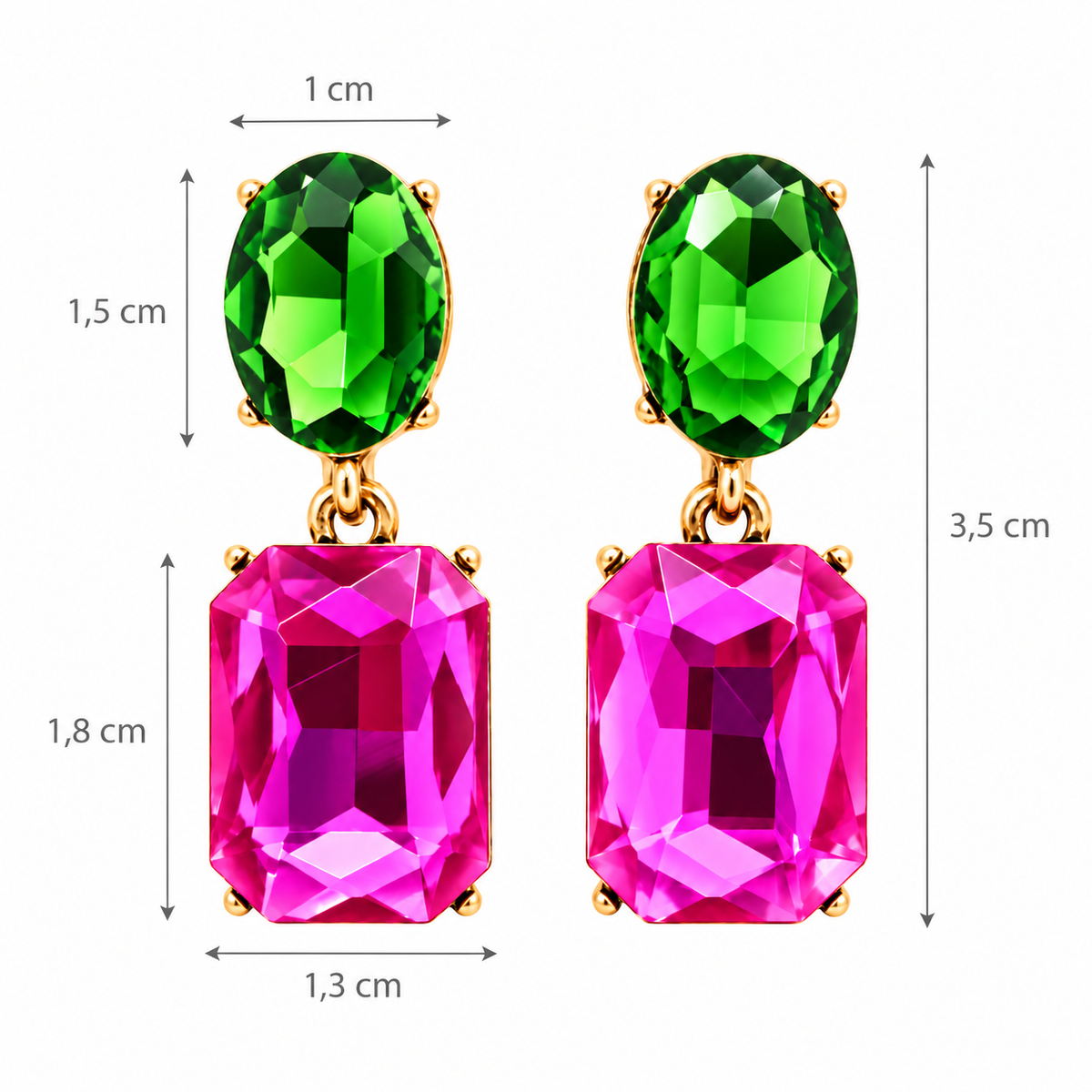 Pendientes Cristales Facetados Brillantes · Verde Bosque Fucsia