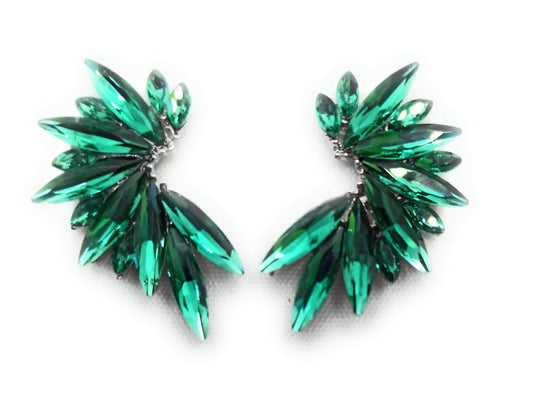 Pendientes Cristales Brillantes · Verde Esmeralda, Plata