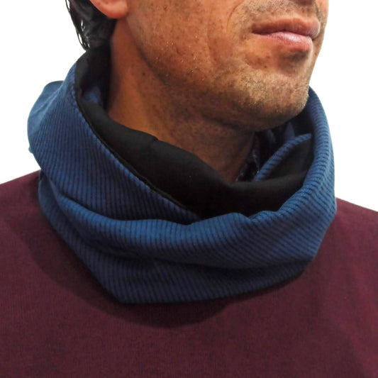 Bufanda Infinita Cuello Hombre · Líneas Diagonales Azul Negro