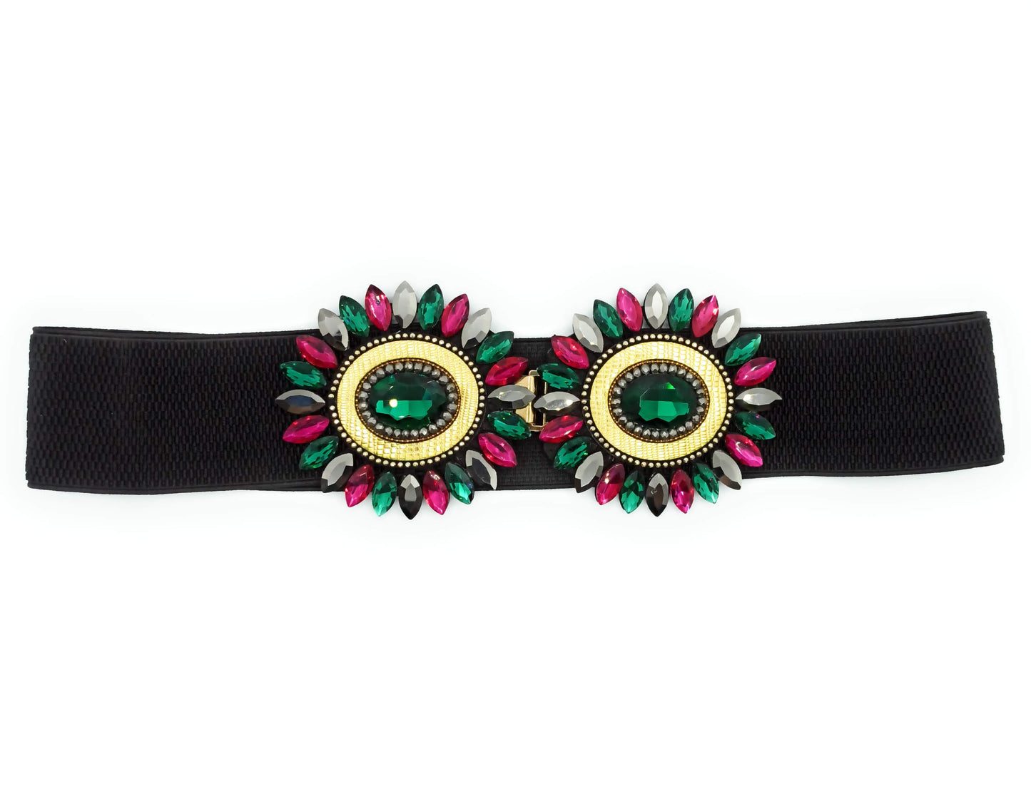 Cinturón Elástico Cristales · Fucsia Verde Esmeralda