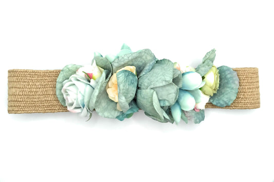 Cinturón de Flores · Rafia Verde Turquesa