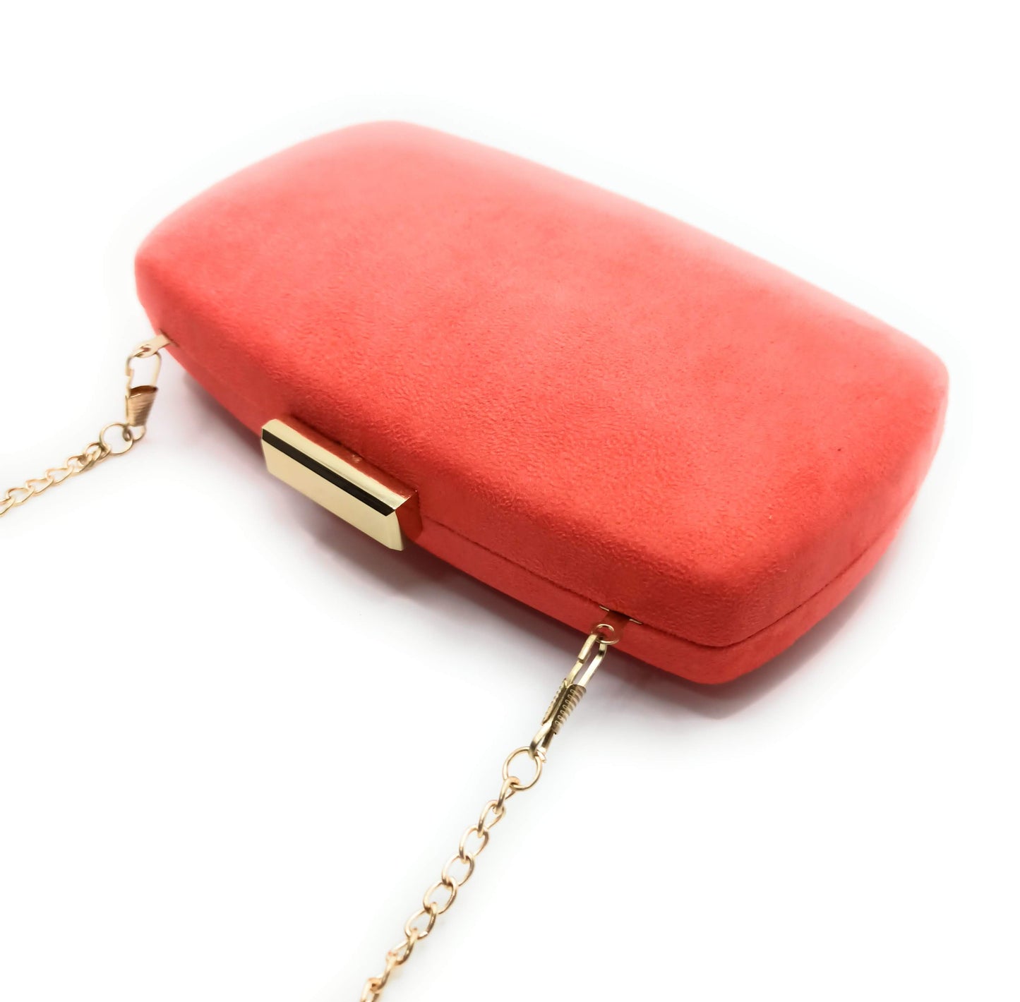 Abendclutch · Oval · Korallenfarbenes Wildleder