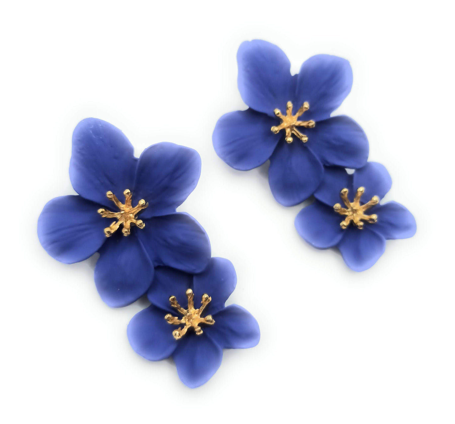 Pendientes Largos Doble Flor · Azul