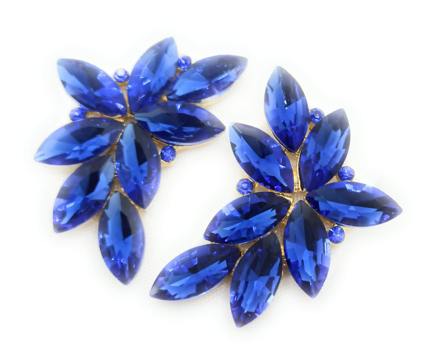 Pendientes Espectaculares Florales · Cristales Azul Zafiro, Oro