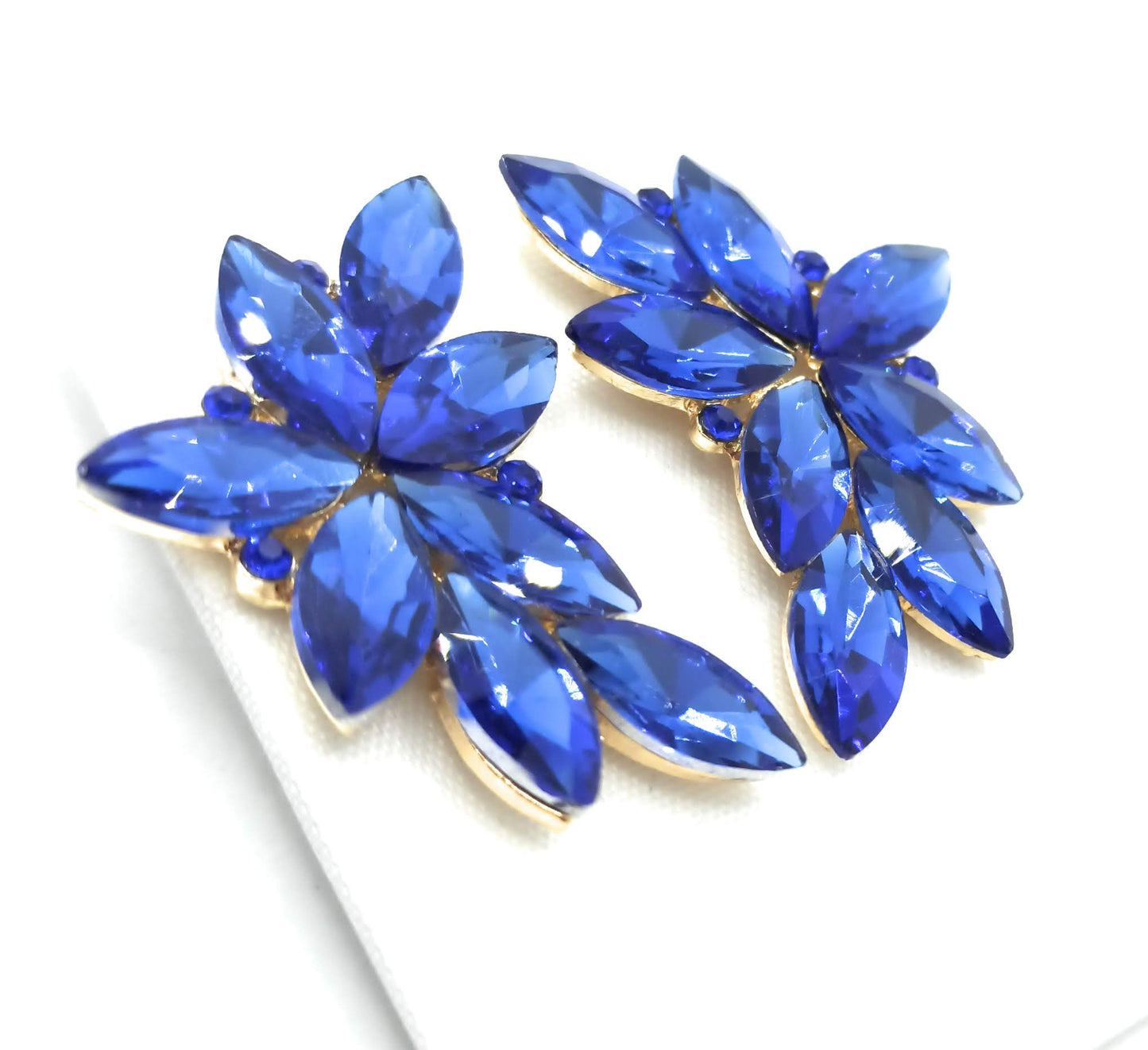 Pendientes Espectaculares Florales · Cristales Azul Zafiro, Oro