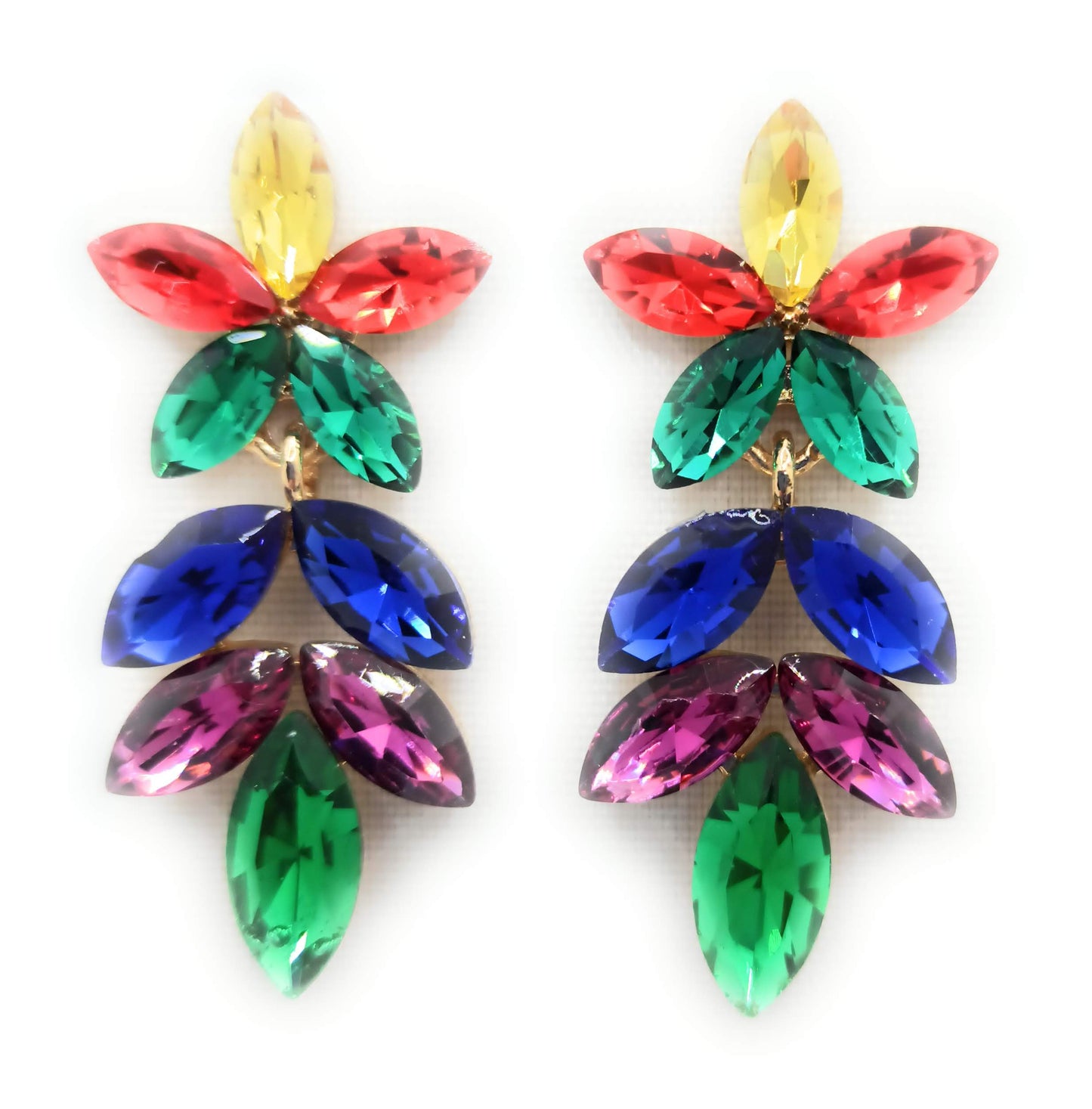Pendientes Largos de Cristales Florales · Multicolor, Oro