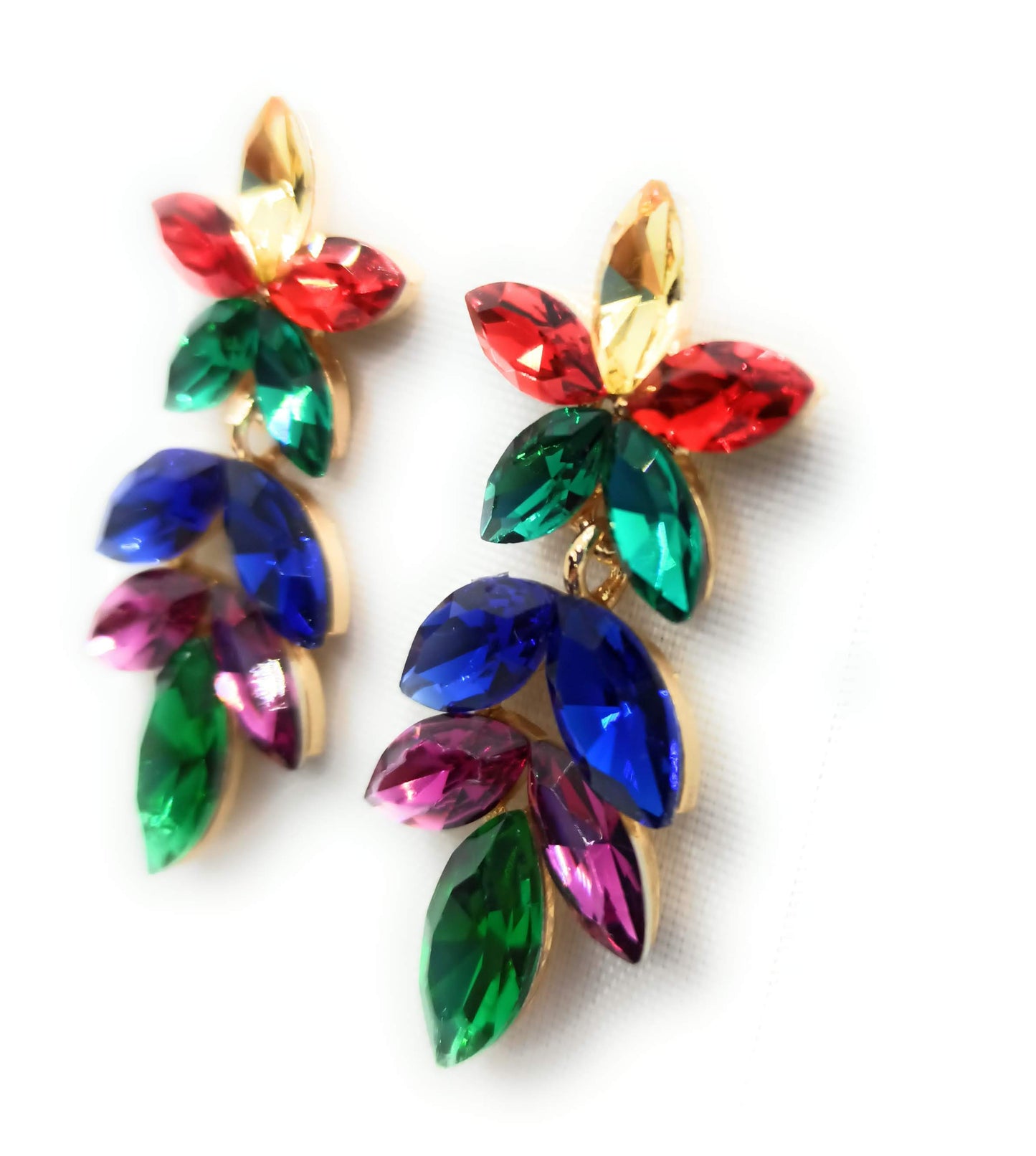 Pendientes Largos de Cristales Florales · Multicolor, Oro