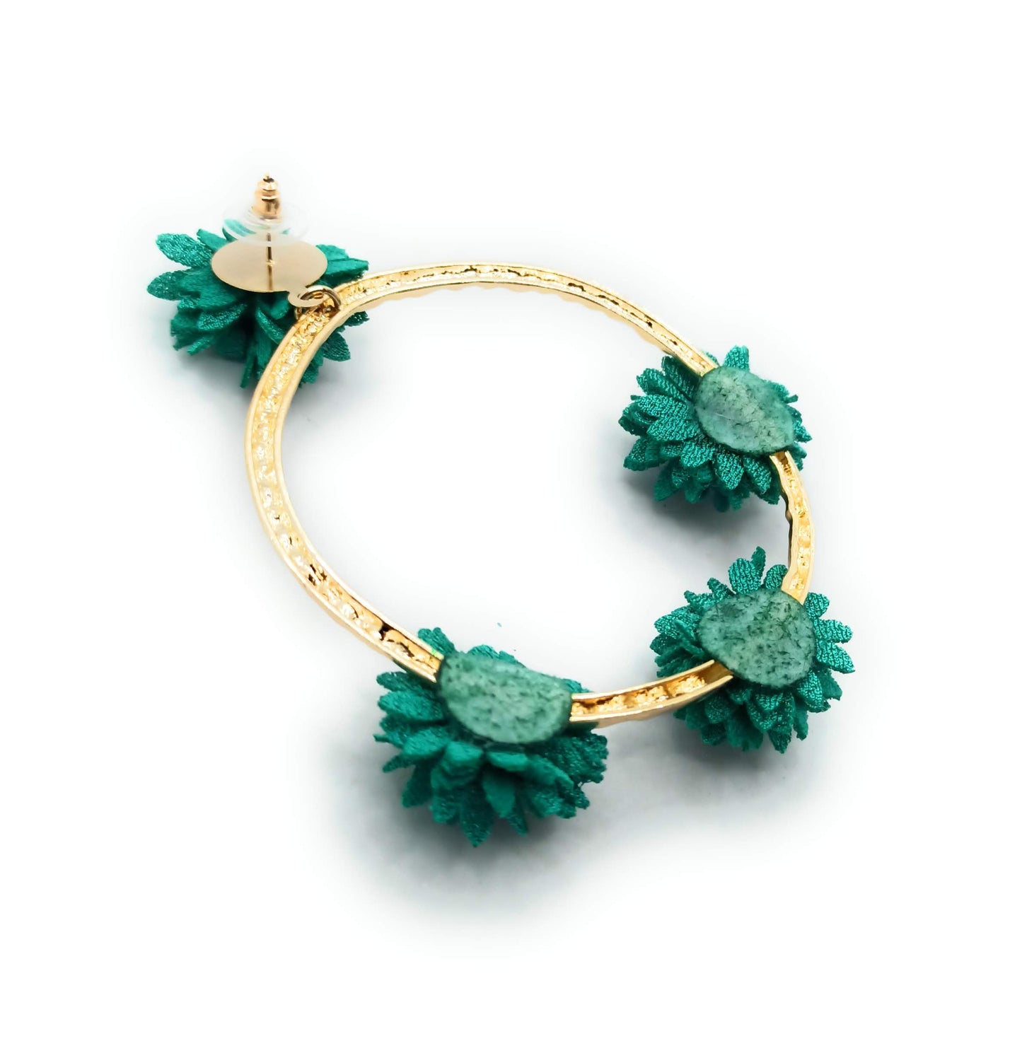 Pendientes flamenca dorado · Aro Flores Verde Esmeralda