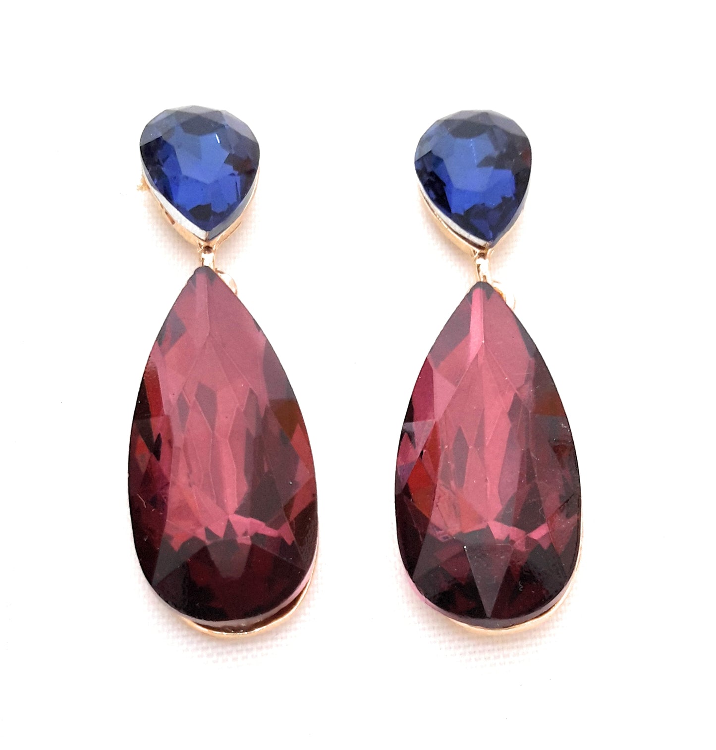 Pendientes Largos Cristales Brillantes · Azul Malva