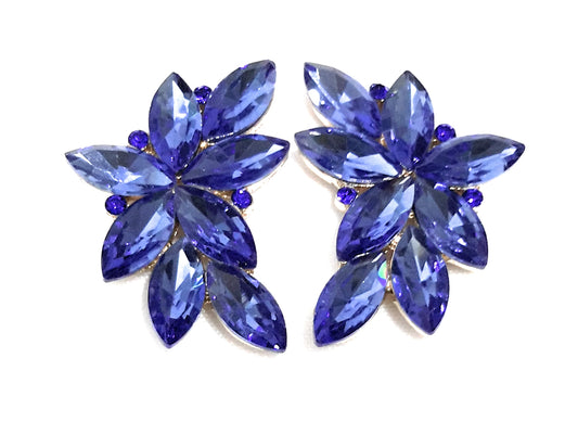 Pendientes Espectaculares Florales · Cristales Azul Cobalto, Oro