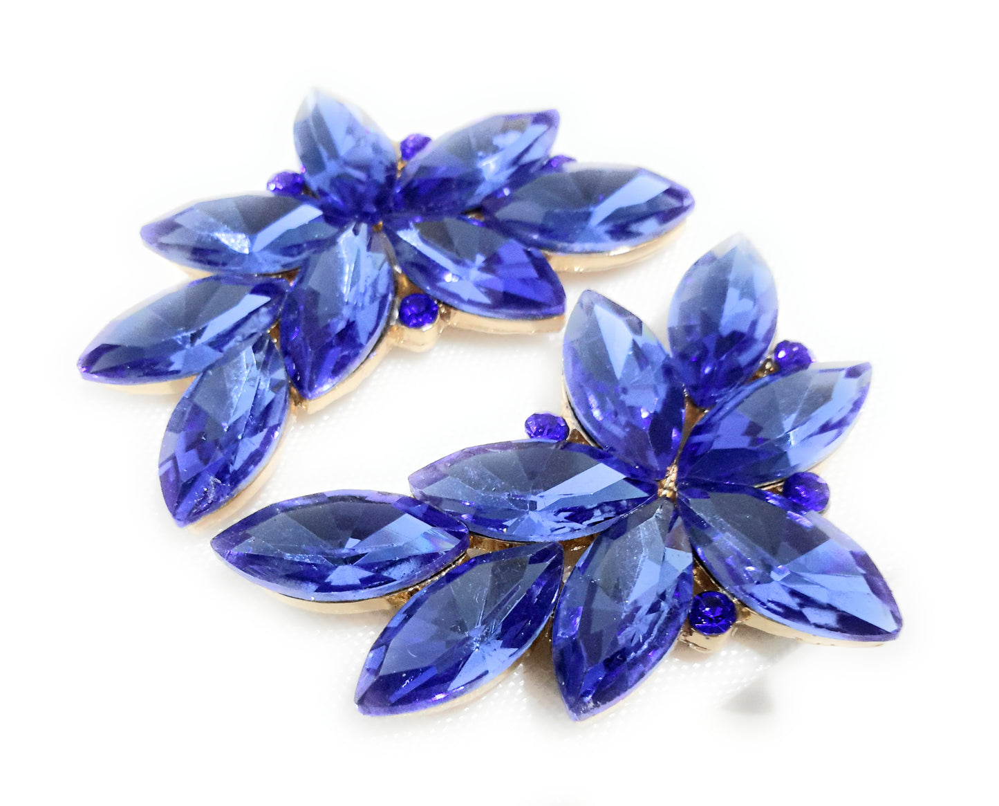 Pendientes Espectaculares Florales · Cristales Azul Cobalto, Oro