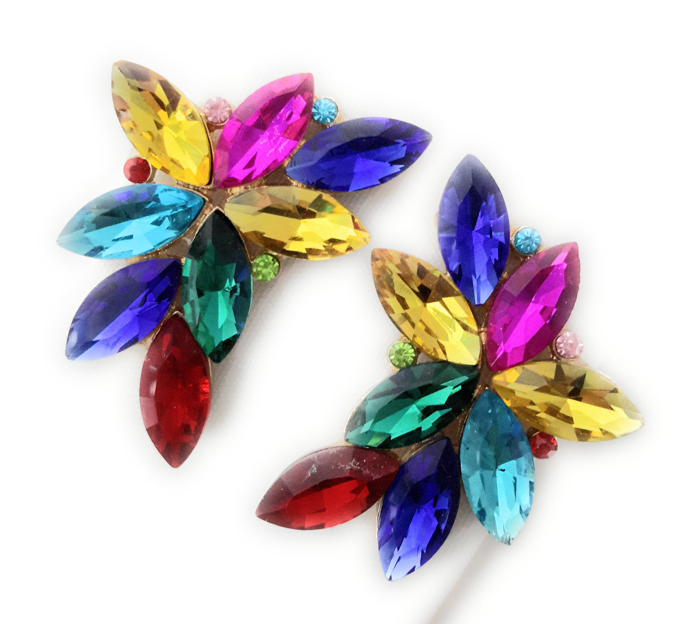 Pendientes Espectaculares Florales · Cristales Multicolor, Oro