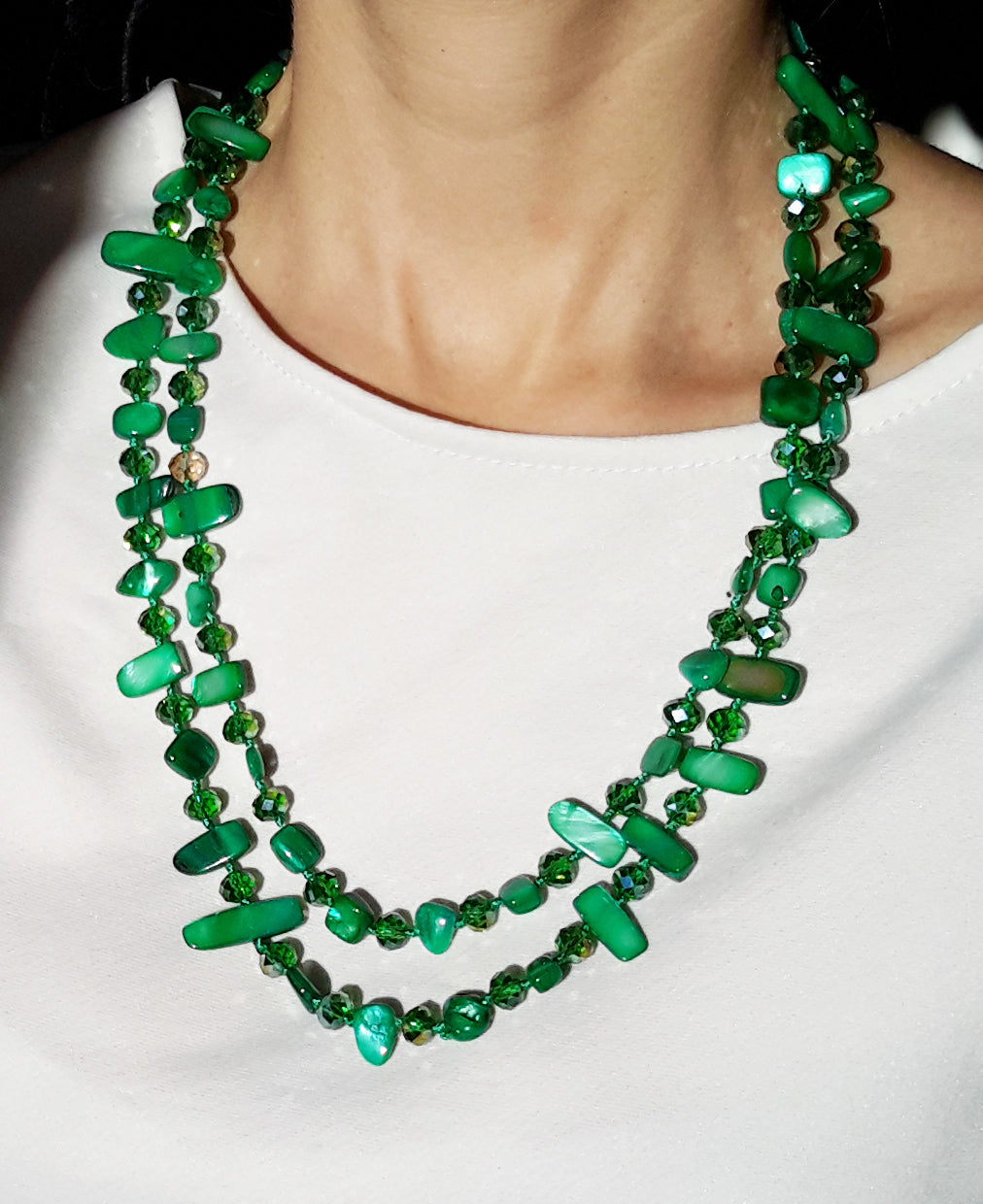 Collar Largo de Nácar · Verde Bosque
