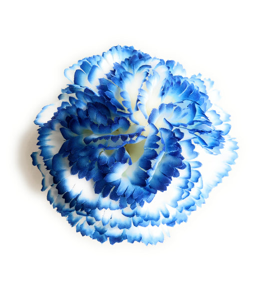 Clavel Flamenco Flor Pelo Ø9cm · Blanco Azul