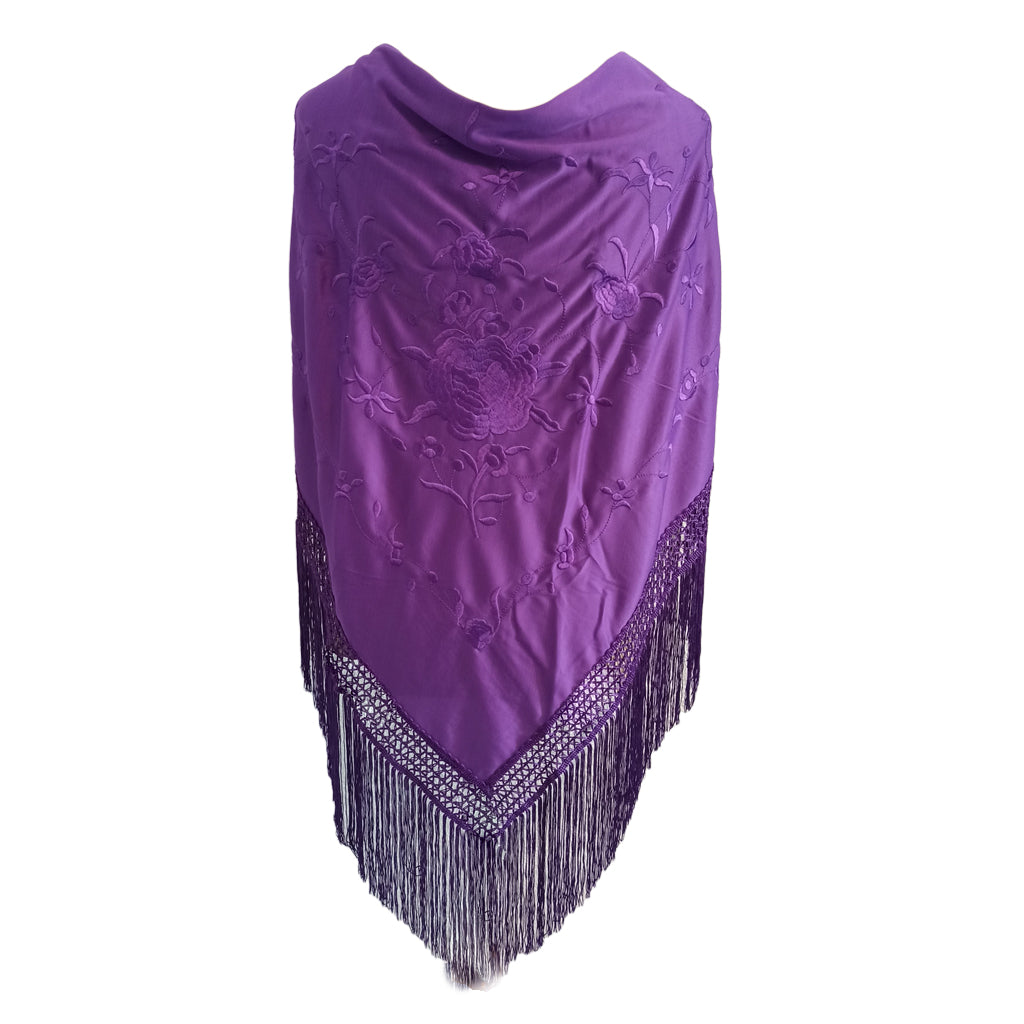 Mantón Flamenco Grande Bordado · Morado Bordado Morado Gran Flor (160 x 85cm)