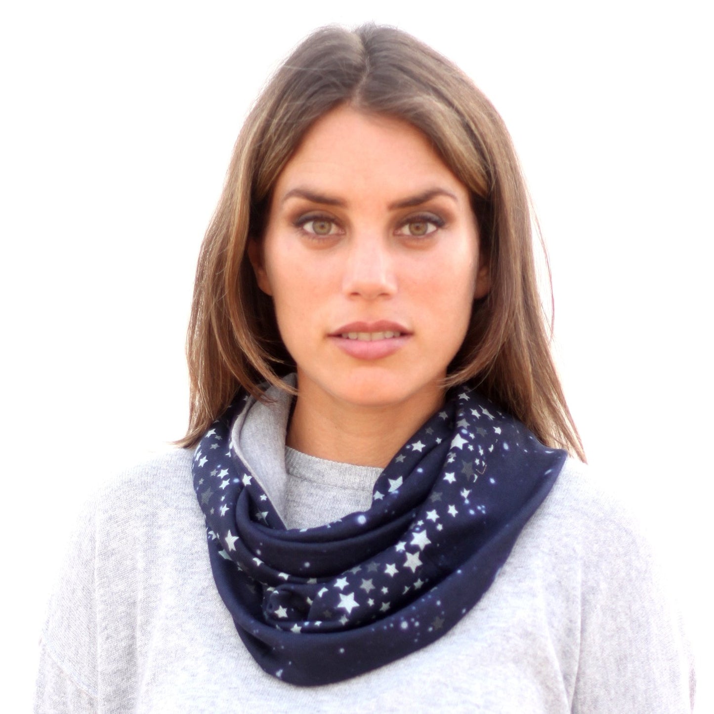 Bufanda Cuello Reversible · Estrellas/Gris