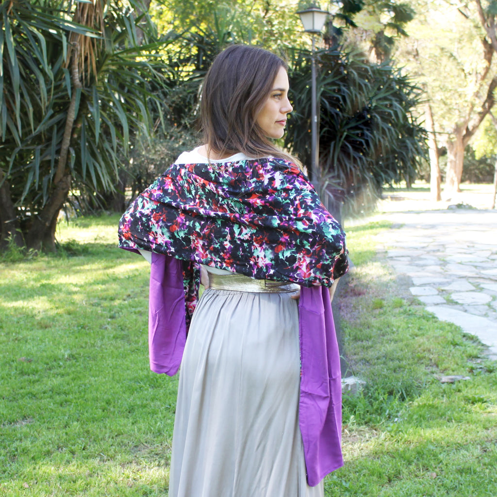 Chal grande estampado reversible · Floral / Morado (40x200cm)
